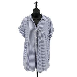 Zara TRF Collection Shirt Dress WMNS L Blue/White Striped Button Up Short Sleeve
